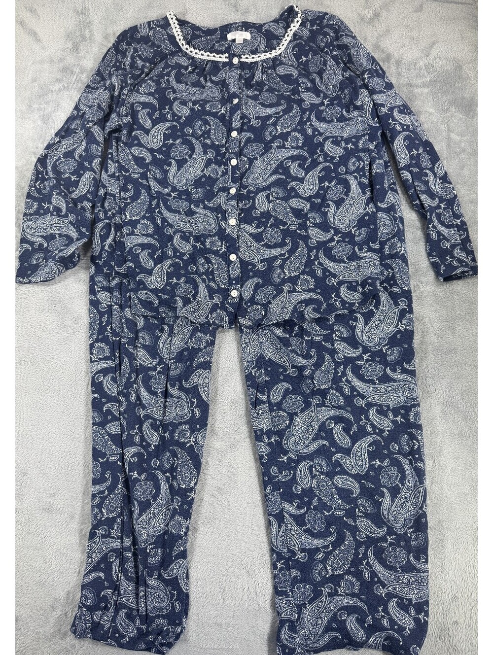 Secret Treasures Women's Blue Floral 2-Piece Collared Button-Front Pajama Set 2X
